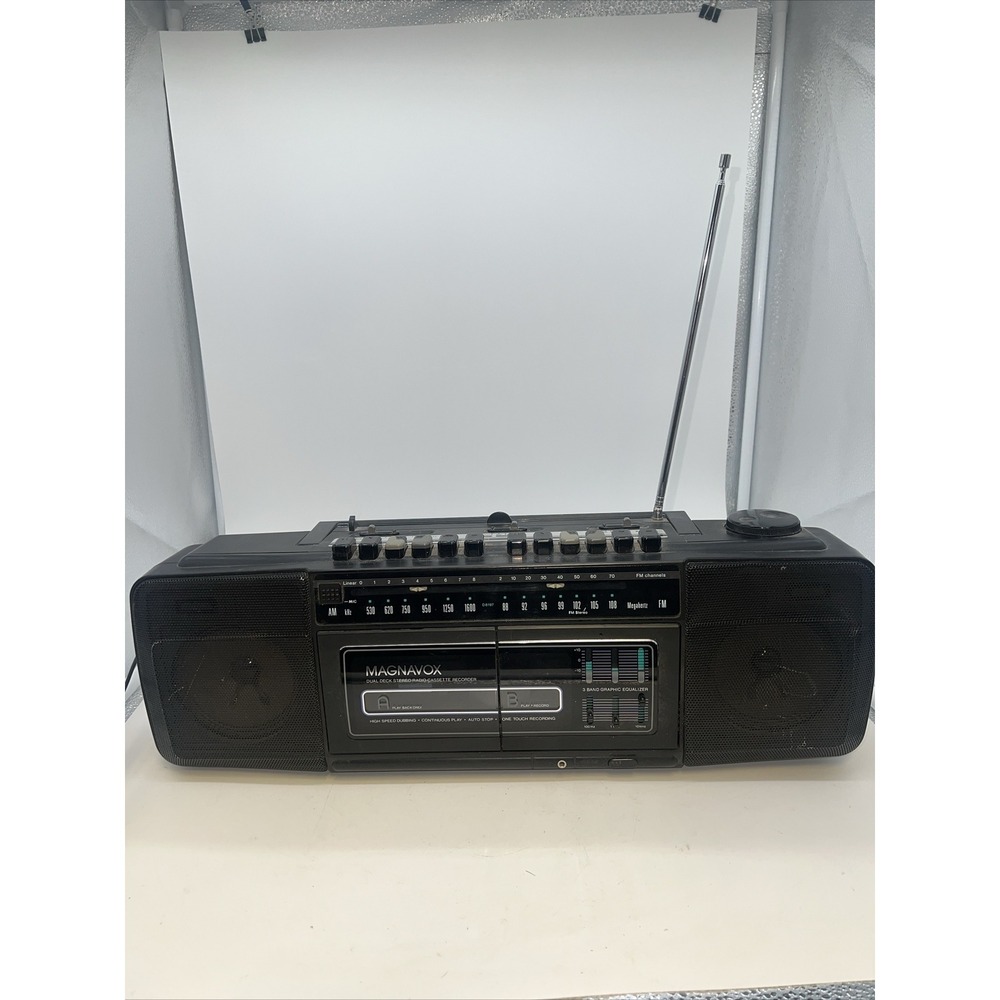 Vintage Magnavox Black Tape Player Radio Boombox 347H Working